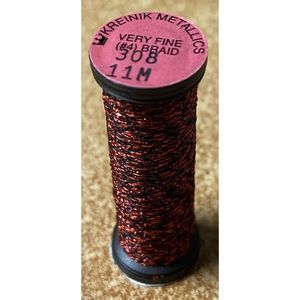 Kreinik #4 Very Fine Braid Metallic Thread - 11m - 308 Colonial Red